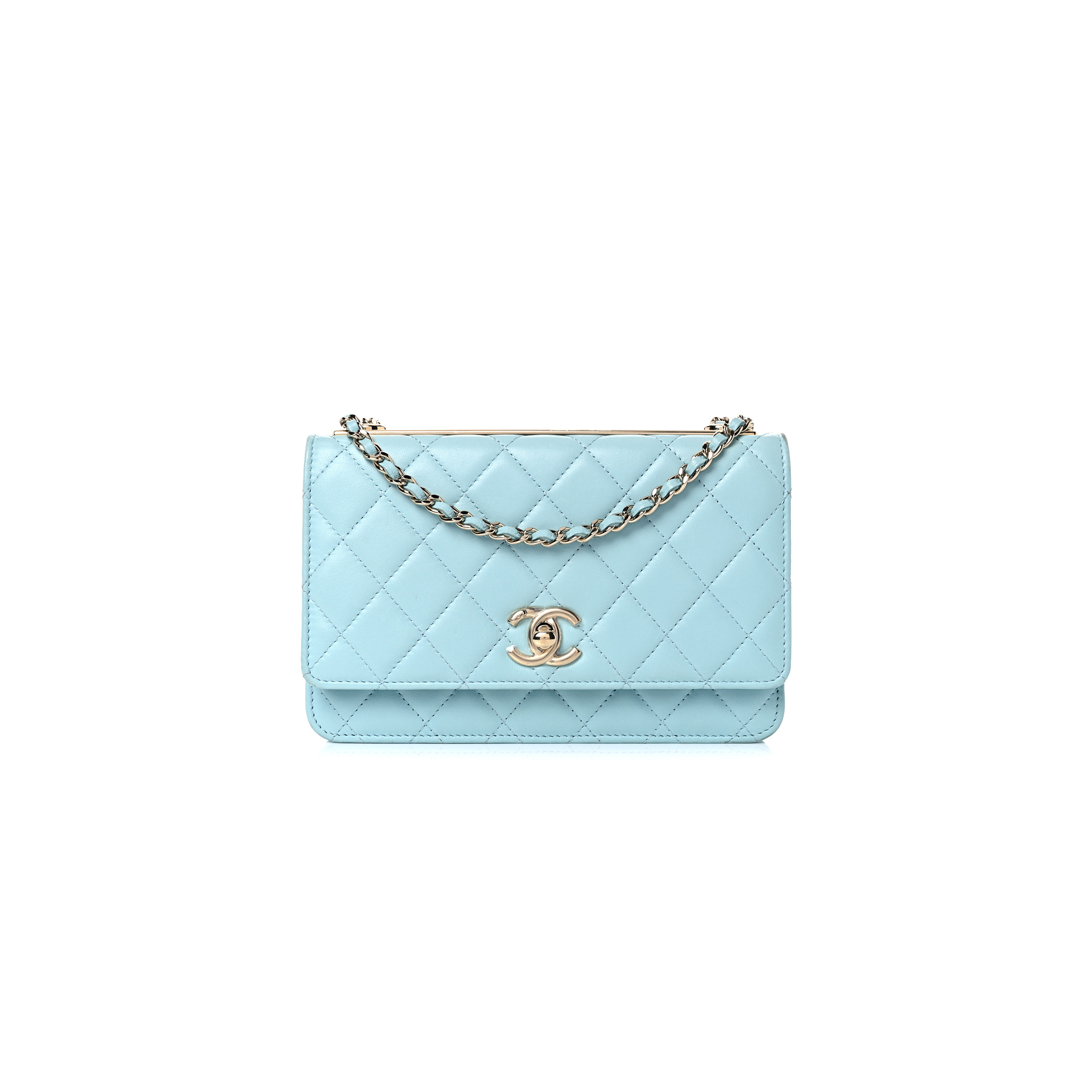 Ch*el lambskin quilted trendy cc wallet on chain woc light blue (19*13*5cm)